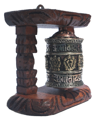 Single Prayer Wheel with Wood Frame W-0175